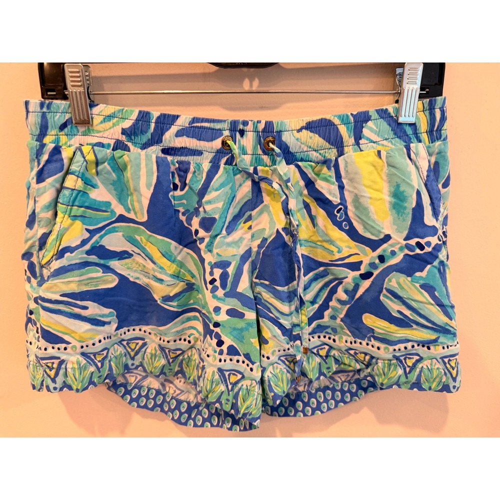 Lilly Pulitzer‎ Callahan Shorts Blue Green Tropical Floral Rayon Small Pockets